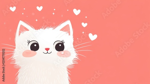 Cute cat with red heart for Valentine’s Day greeting card design