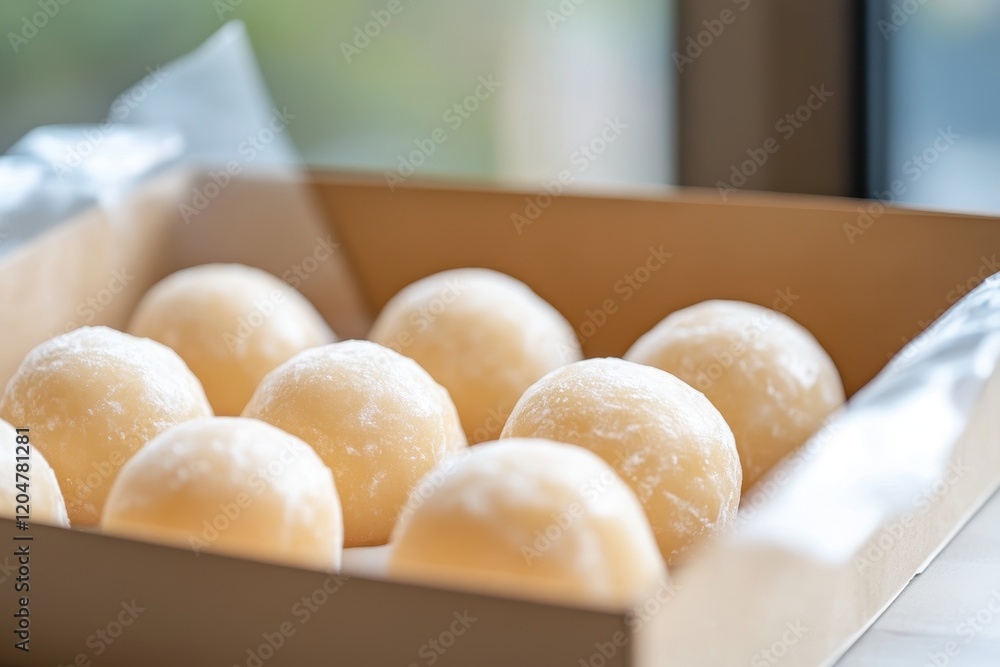 Mochinut combines mochi and donuts offering a stickier texture than regular donuts A blurred box of twelve emphasizes the rear donut Mochinut combines mochi and donuts offering a stickier texture than regular donuts A blurred box of twelve emphasizes the rear donut