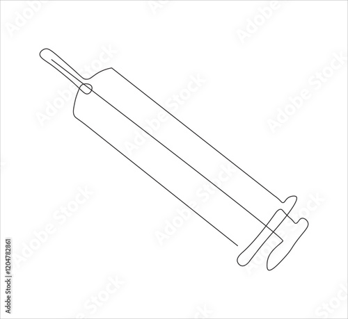 One continuous line drawing of syringe medical equipment . single line illustration of syringe injection. illustration one of medical equipment. editable ouline