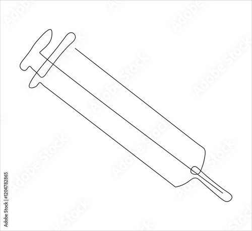 One continuous line drawing of syringe medical equipment . single line illustration of syringe injection. illustration one of medical equipment. editable ouline