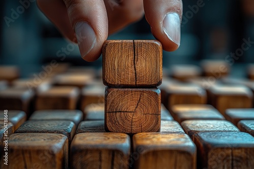 Business Ethics and Moral Principles with Wooden Cubes Symbolizing Integrity and Governance photo