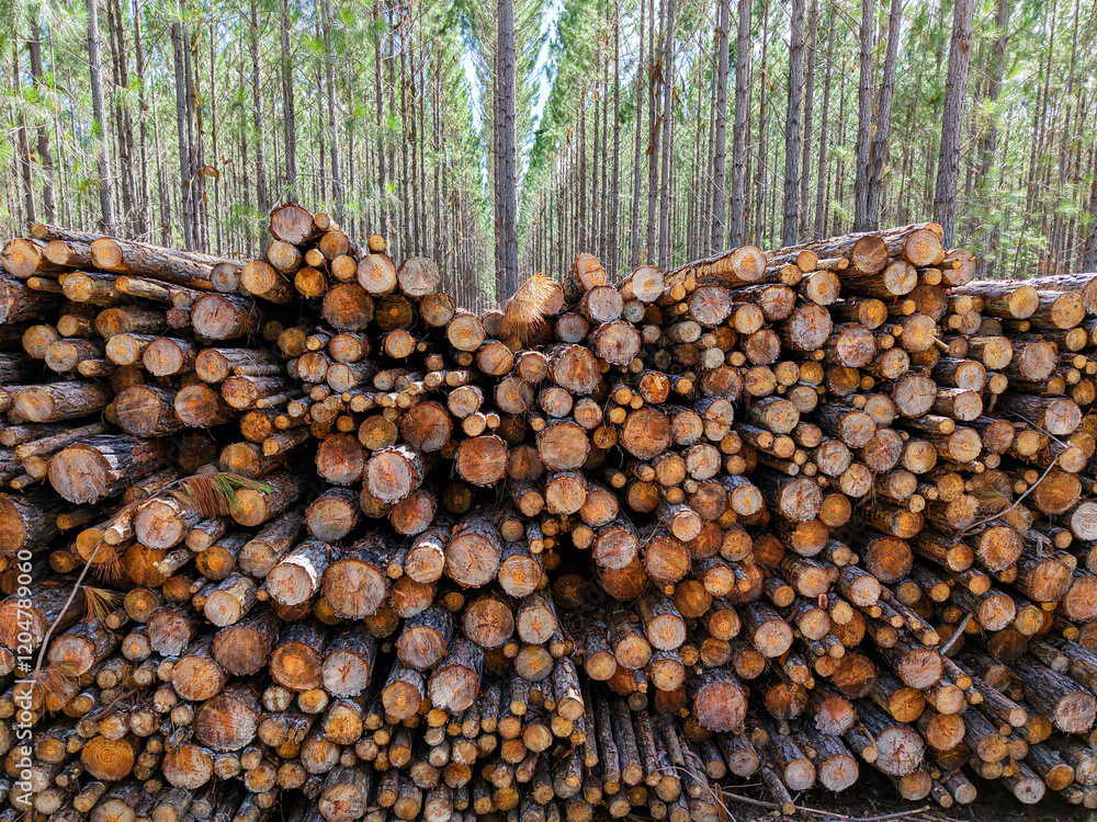 Stack of Freshly Cut Timber Logs in a Forest Logging Area Stack of Freshly Cut Timber Logs in a Forest Logging Area