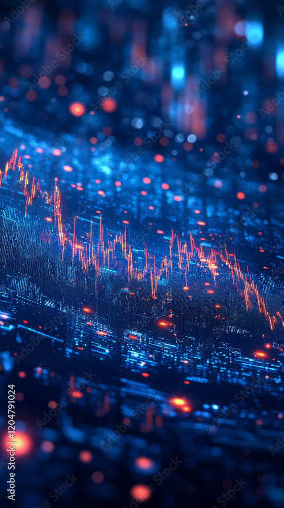 Fototapeta premium Digital representation of stock market trends in blue and red colors