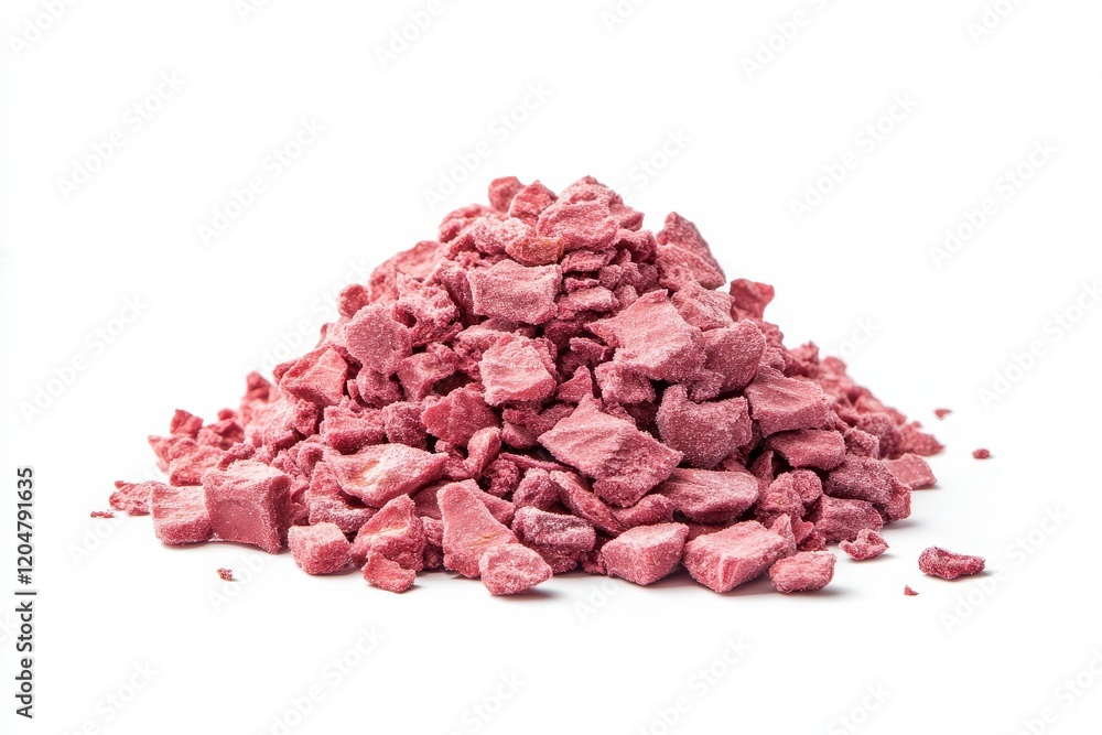 Stack of freeze dried strawberries on white backdrop Stack of freeze dried strawberries on white backdrop