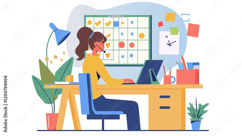 Organized Workplace with Focused Woman Working on Computer at Desk Planning Analyzing and Strategizing for Business Success and Career Growth Organized Workplace with Focused Woman Working on Computer at Desk Planning Analyzing and Strategizing for Business Success and Career Growth