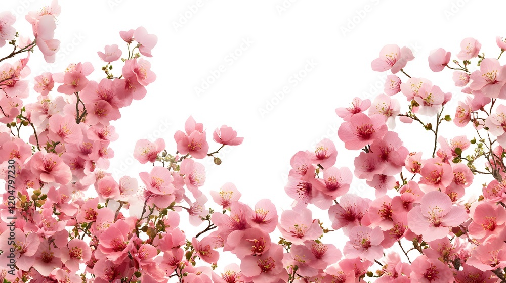 Delicate Pink Blossoms Frame White Background Delicate Pink Blossoms Frame White Background