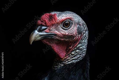 The handsome strong visage of a male turkey known scientifically as Meleagris gallopavo is often farmed by people photo