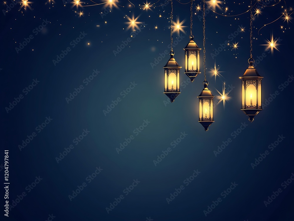 Illuminated Lanterns Hanging Against a Starry Night Sky Illuminated Lanterns Hanging Against a Starry Night Sky