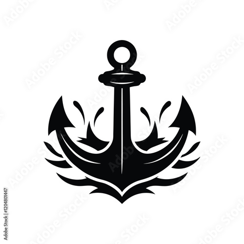 Nautical anchor silhouette vector icon ship and boat marine emblem maritime sailing logo sea transport adventure ocean travel vessel harbor navy symbol

