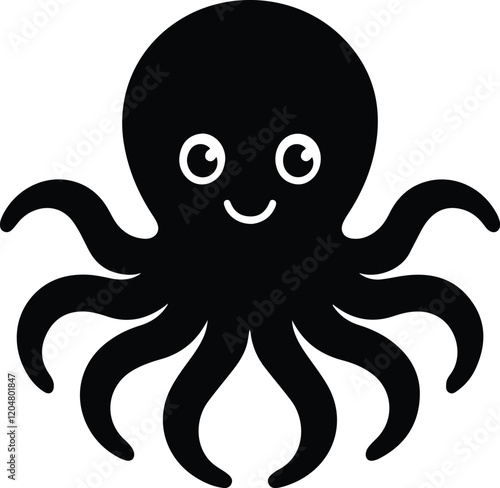 octopus cartoon character on white background vector illustration black and white design