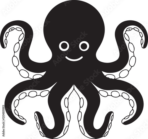 octopus cartoon character on white background vector illustration black and white design