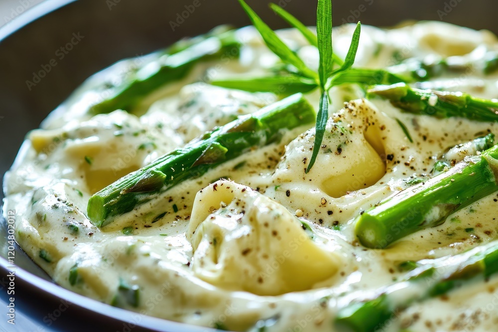 Tortellini with sautéed asparagus in a creamy pecorino sauce Tortellini with sautéed asparagus in a creamy pecorino sauce