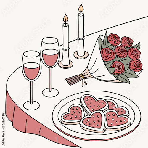 A cozy Valentine's Day dinner setup with a beautifully decorated table