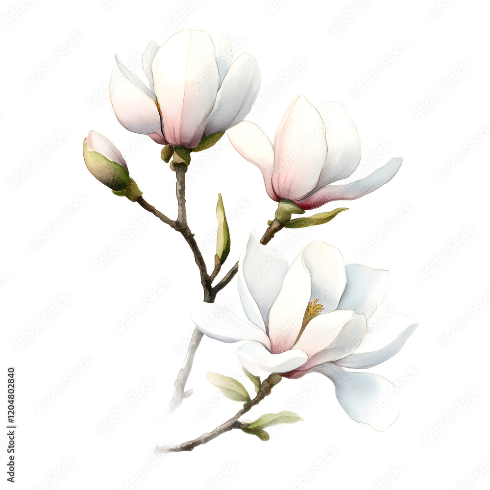 Fototapeta premium Elegant White Magnolia Flowers on a Branch with Delicate Petals