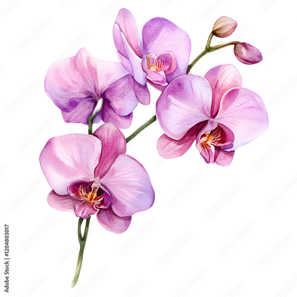 Fototapeta premium Beautiful Watercolor Orchids in Soft Pink and Purple Shades