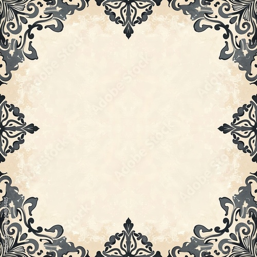 ヴィンテージ水彩領収書用紙 ライトグレー アイボリーダマスク 水平 ミュートトーン エレガントなアンティークスタイル テクスチャードデザイン