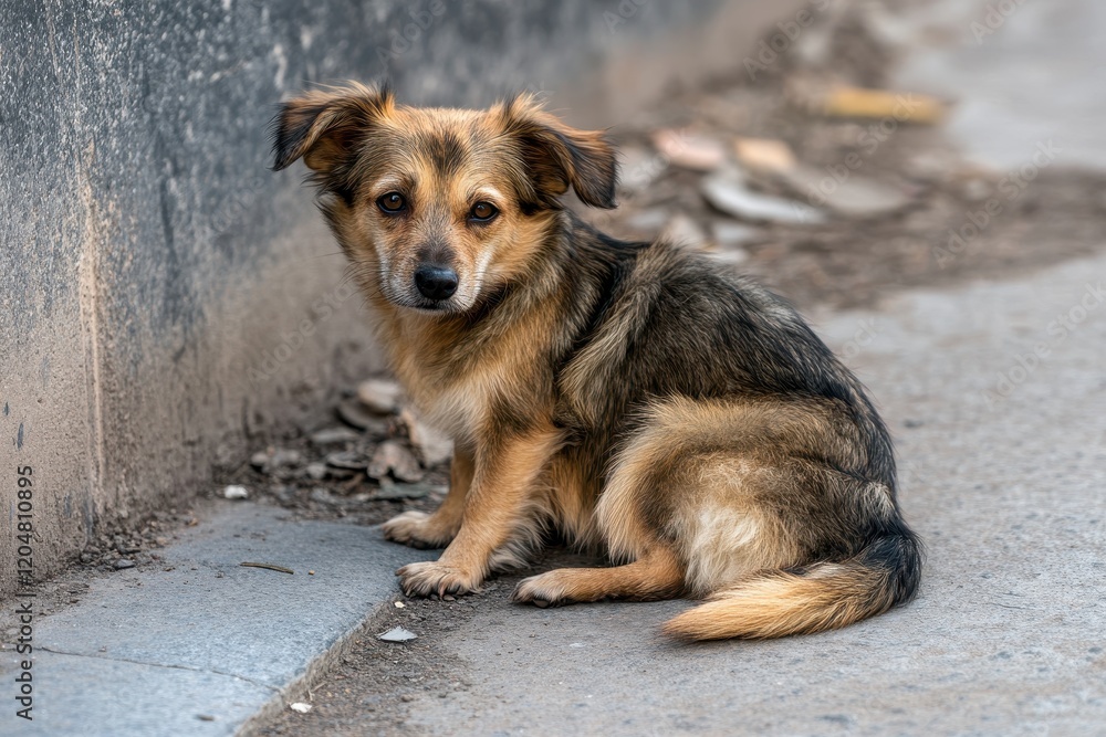 Zoomed in image of a lonely charming puppy sad stray dog searching for its owner Zoomed in image of a lonely charming puppy sad stray dog searching for its owner
