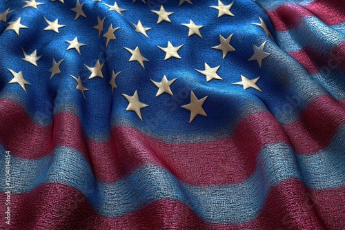 Waving American Flag with Dramatic Lighting and Textures Capturing Patriotism and Unity photo