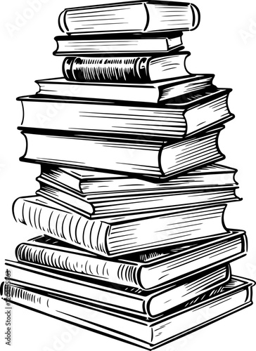 stack of books drawing