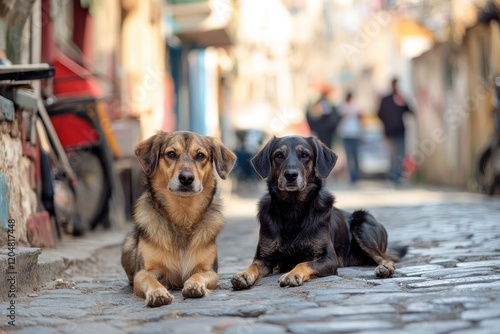 Two dogs in Istanbul s old town on a sunny winter day Eminonu Turkey photo