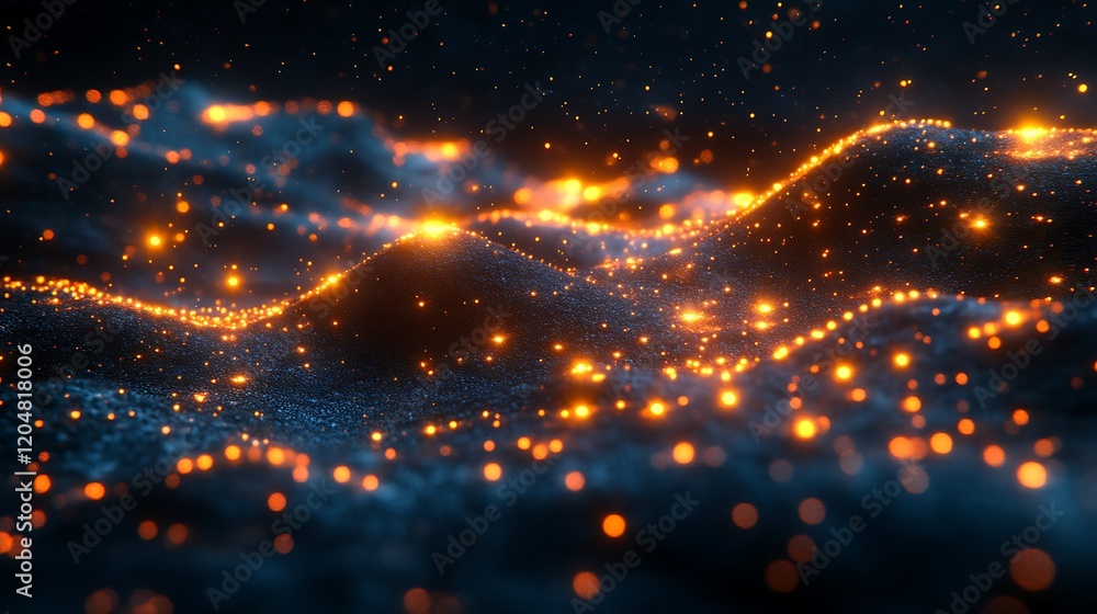 Glowing Embers Form Undulating Dark Hillscape Glowing Embers Form Undulating Dark Hillscape