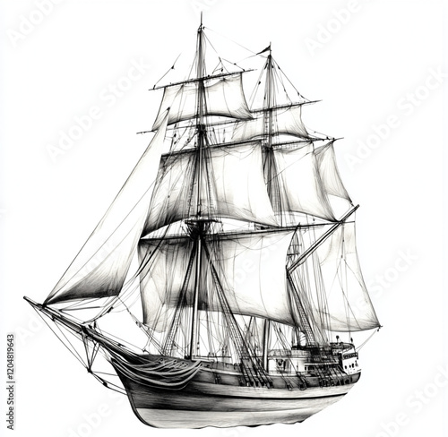 Wallpaper Mural old school ship, white illustration Torontodigital.ca