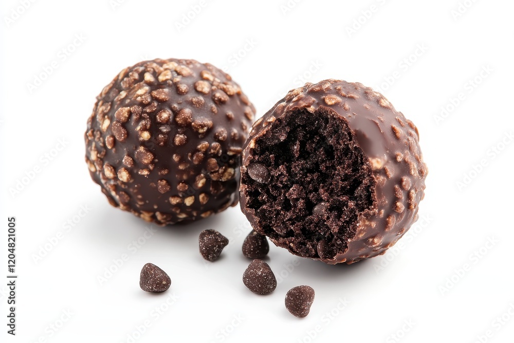 White background with sweet crunchy chocolate spheres