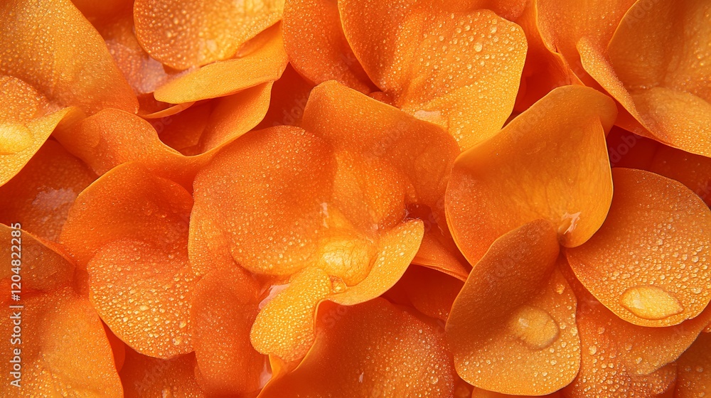 Orange Flower Petals Covered In Dew Drops Orange Flower Petals Covered In Dew Drops