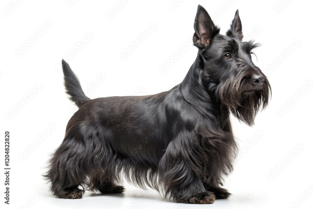 A captivating portrait: a darling Black Scottish Terrier, sharply focused, showcasing adorable canine features. A captivating portrait: a darling Black Scottish Terrier, sharply focused, showcasing adorable canine features.