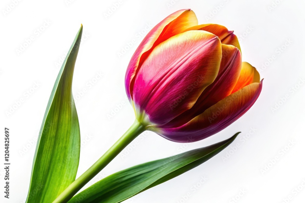A pristine white tulip, isolated against a pure background, showcases elegant spring bloom in a stunning macro photograph. A pristine white tulip, isolated against a pure background, showcases elegant spring bloom in a stunning macro photograph.