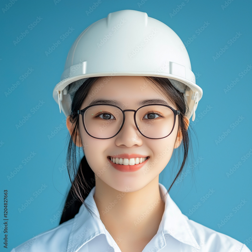 Construction worker smiling in safety gear modern office environment portrait photography bright background professionalism concept Construction worker smiling in safety gear modern office environment portrait photography bright background professionalism concept