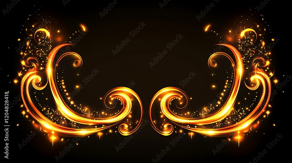 Fototapeta premium Golden swirling light design with sparkles and flares