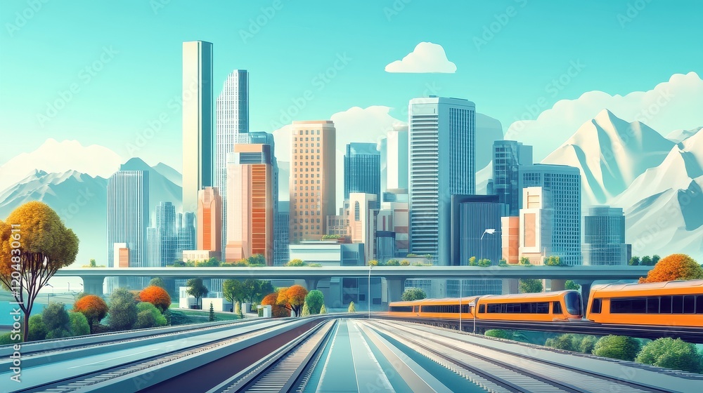 High-speed technology infrastructure flat design front view urban theme 3D render Split-complementary color scheme High-speed technology infrastructure flat design front view urban theme 3D render Split-complementary color scheme