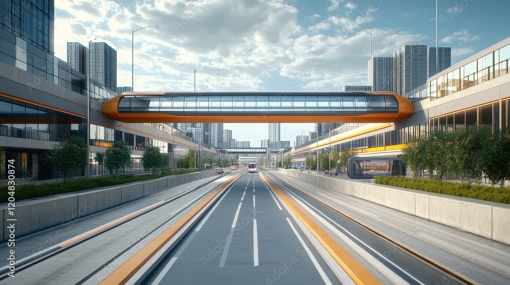 High-speed technology infrastructure flat design front view urban theme 3D render Split-complementary color scheme High-speed technology infrastructure flat design front view urban theme 3D render Split-complementary color scheme