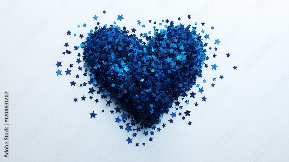 Heart Shape Made of Blue Star Glitter on Light Background for Creative Projects Heart Shape Made of Blue Star Glitter on Light Background for Creative Projects