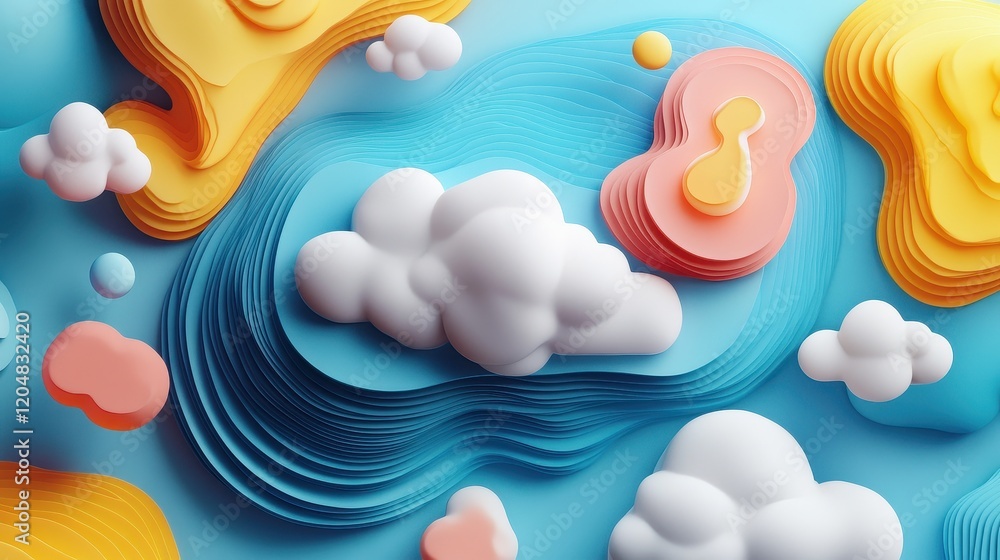 Innovative cloud technology flat design top view modern theme 3D render vivid Innovative cloud technology flat design top view modern theme 3D render vivid