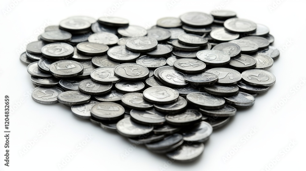 Heart Shape Made of Various Coins Representing Love for Money and Financial Wealth Heart Shape Made of Various Coins Representing Love for Money and Financial Wealth
