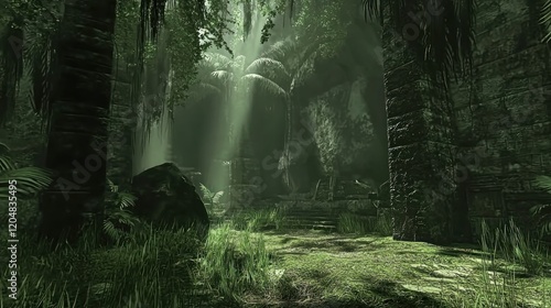Jungle Ruins Path Sunlight Exploration Game Background