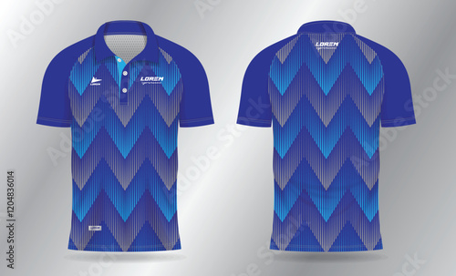 blue polo jersey shirt mockup template design for badminton, tennis, soccer, football or sport uniform in front view and back view.	
