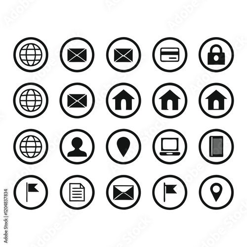 Line art icon set Web icons: Navigating Digital Communication Services Vector illustration