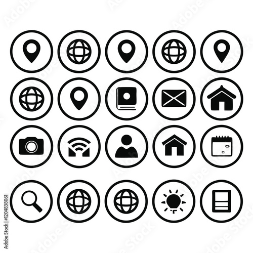 Line art icon set Web icons: Navigating Digital Communication Services Vector illustration