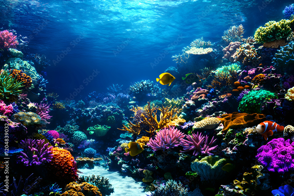Vibrant Coral Reef Ecosystem with Diverse Marine Life Underwater Vibrant Coral Reef Ecosystem with Diverse Marine Life Underwater