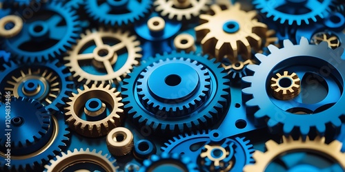 Wallpaper Mural A dynamic macro shot of blue and gold gear mechanisms, symbolizing engineering excellence, mechanical functionality, and the interconnected systems driving industrial innovation.

 Torontodigital.ca