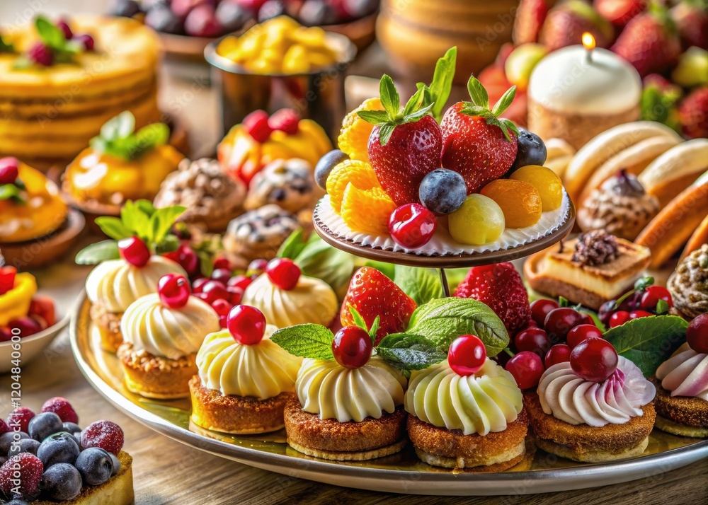 Irresistible high-resolution dessert platter photos; delectable treats showcased beautifully.