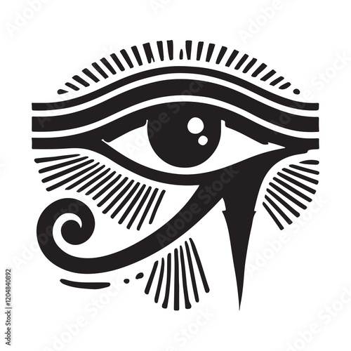 The Eye of Horus Silhouette Vector Illustration, Solid White Background.