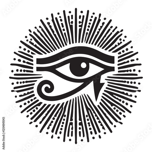 The Eye of Horus Silhouette Vector Illustration, Solid White Background.