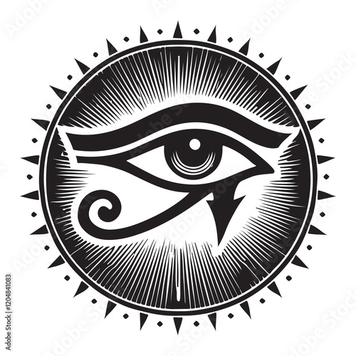 The Eye of Horus Silhouette Vector Illustration, Solid White Background.