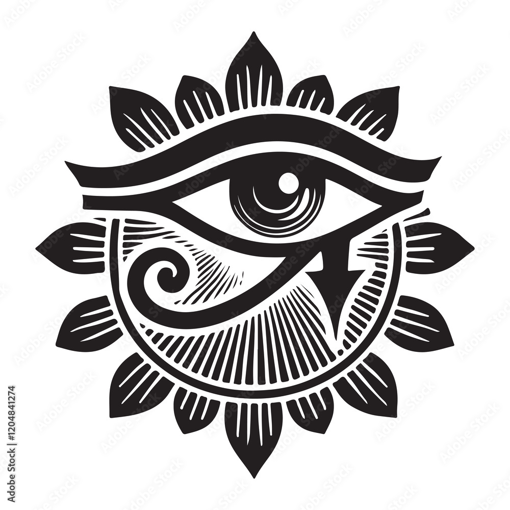 Fototapeta premium The Eye of Horus Silhouette Vector Illustration, Solid White Background.