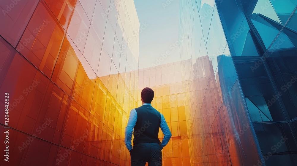 Obraz premium Professional supervisor overseeing construction, back view, illustrating project management, advanced tone, animation Triadic Color Scheme