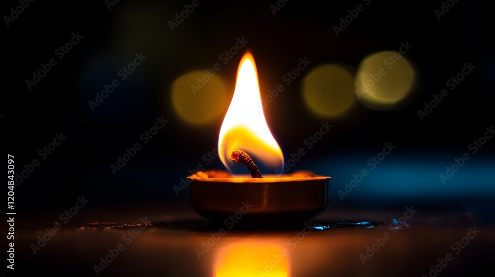 Soft Glowing Flame from Tea Light Candle on Dark Background Soft Glowing Flame from Tea Light Candle on Dark Background